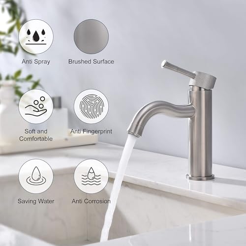 TRYSEA Brushed Nickel Bathroom Faucet,with Splash Sprayer Extender Aerator,Single Handle Vanity Sink,for Vanity Farmhouse and RV - image 4