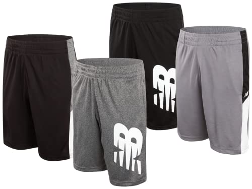 New Balance Boys' Active Shorts - 4 Pack Performance Mesh Gym Shorts For Boys - Kids Athletic Shorts With Pockets (8-20), Size 18-20, Gun Metal/Black #TOP17