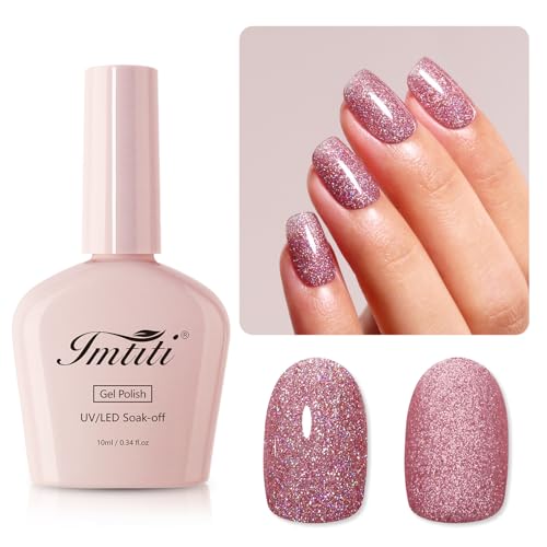 Imtiti Esmalte de uñas UV con purpurina, 10 ml, oro rosado, brillo UV, esmalte de uñas de gel Soak Off LED, esmalte de uñas de gel para otoño e invierno, kit de manicura de salón