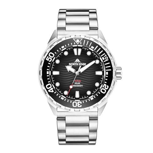 TACTIME Solar-Powered Men’s Watch – 300M Water Resistant Stainless Steel Sport Watch, 316L Steel Band, Quartz Analog Watch for Diving & Daily Use