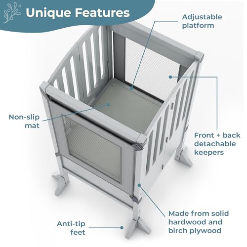 Guidecraft Contemporary Kitchen Helper® Stool and 2 Keepers - Gray: Folding, Adjustable Height, Wooden Cooking Step Stool for Toddlers | Little Kids Montessori Learning Furniture