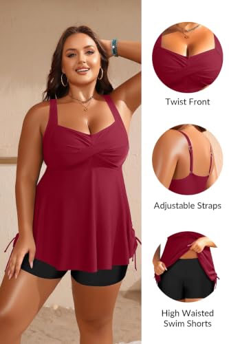 Image of Aqua Eve Women Plus Size Tankini Swimsuit Two Piece Flowy Swimdress Bathing Suits with Shorts