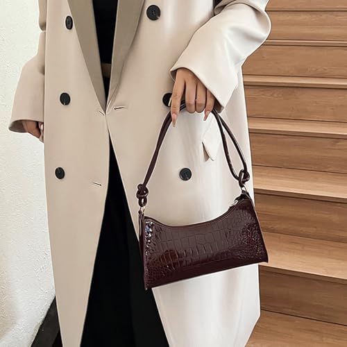 Women's Shoulder Hobo Bag,Wine Red Croc Embossed PU leather Tote Handbag,Small Metallic Crocodile Print Purse2