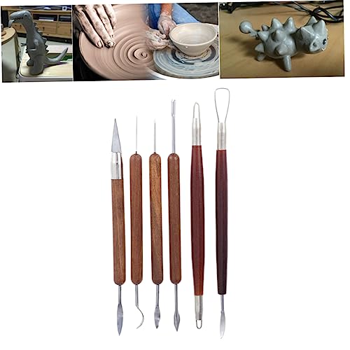 Veemoon Sculpting Tools Set for Clay 6pcs Pottery Carving Tools Wooden Handles for Pottery