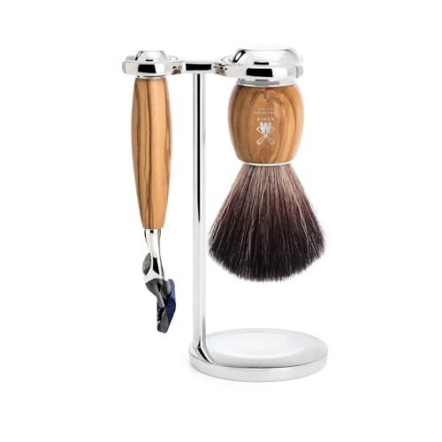 MÜHLE VIVO Olive Wood 3-Piece Black Fibre 5-Blade Razor Shaving Set