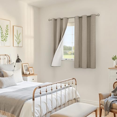 Image of YoungsTex Taupe Linen 100% Blackout Curtains 48 Inch Length for Bedroom, Tan Thermal Insulated Black Out Drapes with Grommet for Bedroom Living Room Windows, 2 Panels, 42 X 48 Inch