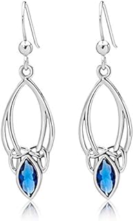 DTPsilver® 925 Sterling Silver Drop/Dangle Hooks Earrings - Trinity Knot - Celtic Collection - Various Coloured Glass Stones