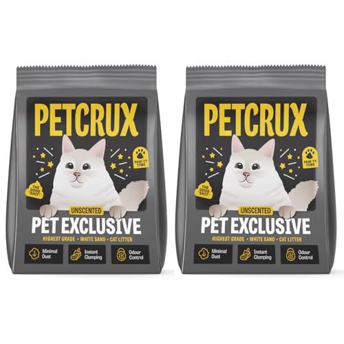 Image of PetCrux Pet Exclusive White Sand Unscented Cat Litter | Made with the Highest Grade White Sand | Superior Odour Control | 99.9% Dust Free Scoopable (for Multiple Cats), 5kg, Pack of 2
