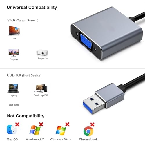 Image of USB 3.0 VGA Adapter External USB 3.0 Video Display Cable for PC Laptop Windows 7 /8 / Vista and Win 10