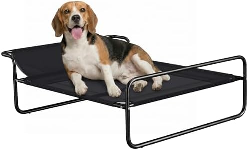PawHut Lettino per Cani Rialzato, Letto da Campeggio per Cani e Gatti con Poggiatesta, Tessuto Traspirante Texteline, per Interno ed Esterno, 91x69x29 cm, Nero