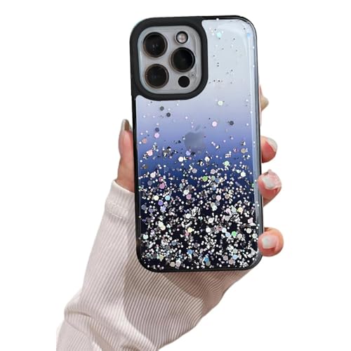 Image of VONZEE Back Cover Compatible for iPhone 15 Pro Max (6.7 inch), Non Moving Bling Glitter Cover for Girls & Women Soft TPU Shockproof Anti Scratch Drop Protection Covers (Black)