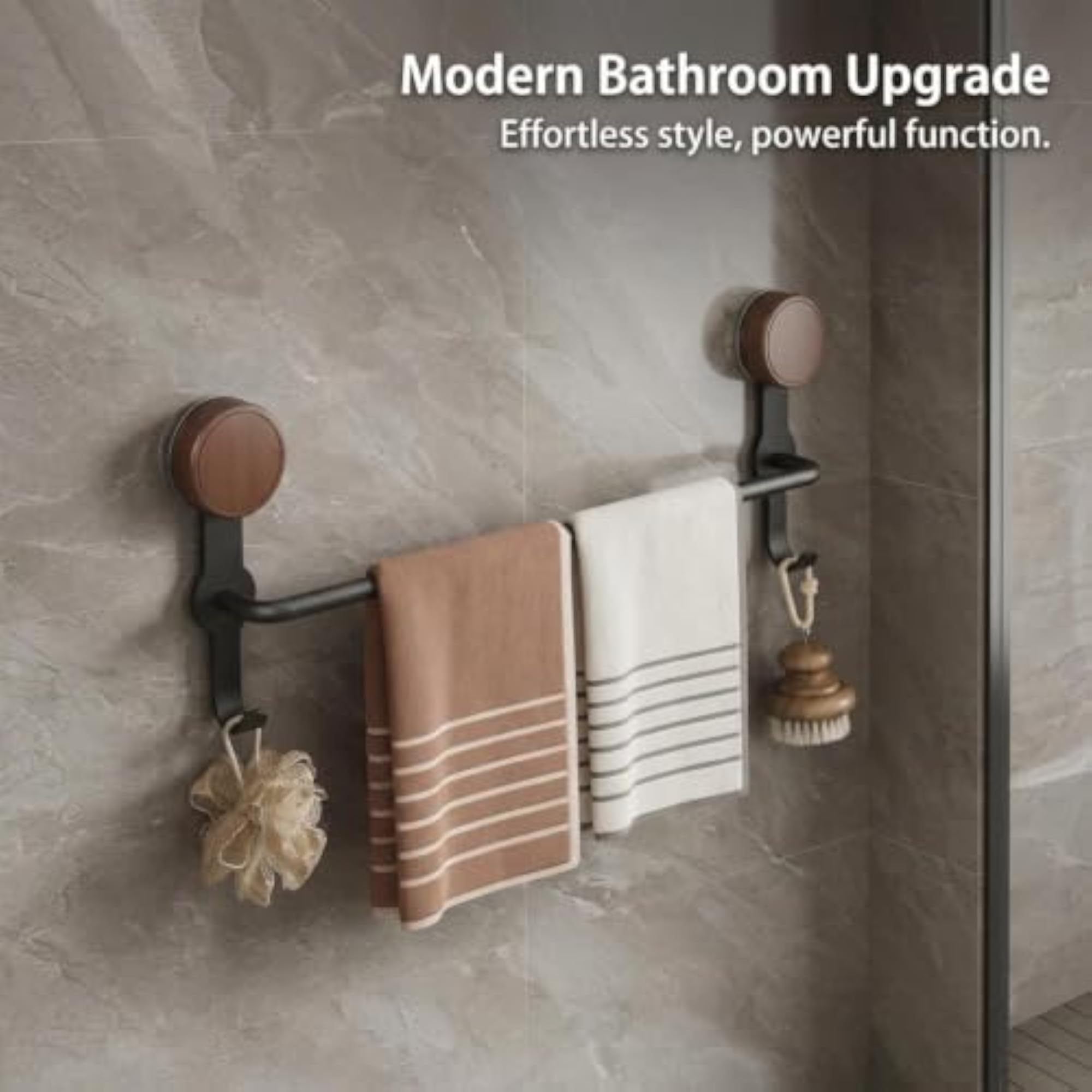 Walnut Wood Bar for Washroom, No-Drill Towel Storage