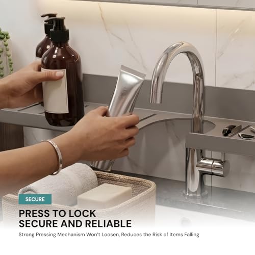 Image of MIORAH 2feet Bath Shelves for Wash Basin | Bathroom Organiser Without Drill Self Adhesive| Tooth Brush Holder Bathroom Accessories & Stand Grey