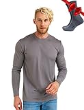 Merino.tech Merino Wool Base Layer - Mens 100% Merino Wool Long Sleeve Thermal Shirts Lightweight + Wool Hiking Socks (X-Large, 165 Perfect Grey)