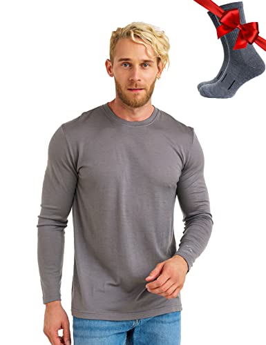 Merino.tech Merino Wool Base Layer - Mens 100% Merino Wool Long Sleeve Thermal Shirts Heavyweight, Midweight, Lite with Socks