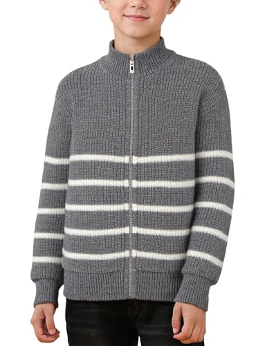 Pull tricot pour garçon de 5 à 12 ans avec fermeture éclair et col roulé rayé