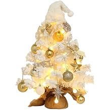 18 Inch Small Table Top Artificial Christmas Tree with LED Lights & Ball Ornament & Music Box, Mini Tabletop Battery Operated Xmas Tree for Holiday Home Desk Indoor DIY Christmas Decor White