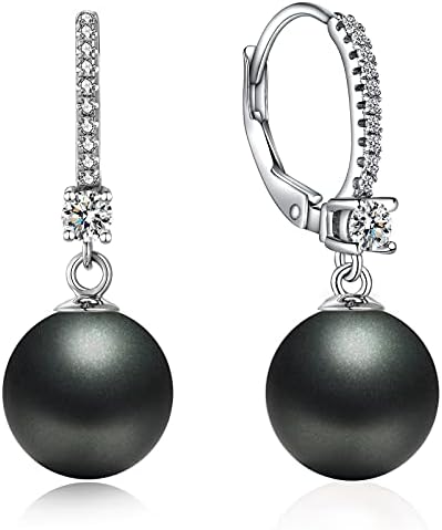 jiamiaoi Pearl Earrings for Women Silver Pearl Drop Earrings Hypoallergenic Pearl Earring Leverback Pearl Earrings Drop, Pearl Hoop Earrings with Diamonds Freshwater Pearl Dangle Earrings