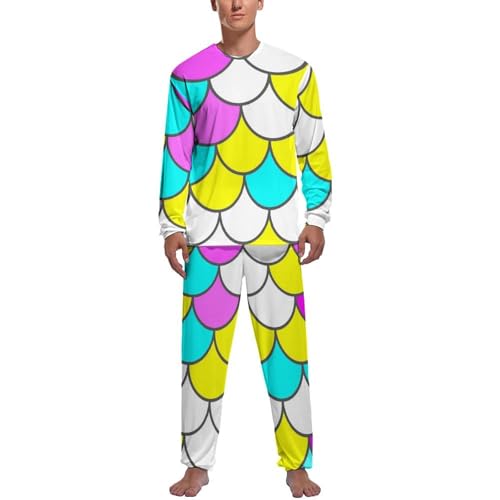 Pyjama homme haut et bas à manches longues motif écailles colorées pour vêtements de nuit confort