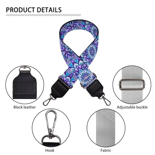 Image of Wide Bag Straps Replacement Crossbody Blue Flower Guitar Straps for Handbags /Purses /Messenger /Duffel Bags Backpack Straps Bohemia Replacement Adjustable Length from 30 inch to 50.3 inch