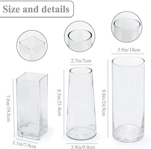 Large Clear Glass Vase Cylinder Glass Vase Set Modern Tall Glass Clear Flower Vase For Centerpieces Wedding Living Room Table Centerpieces Decorative Cube Cylinder Tapered 3 Set #TOP5