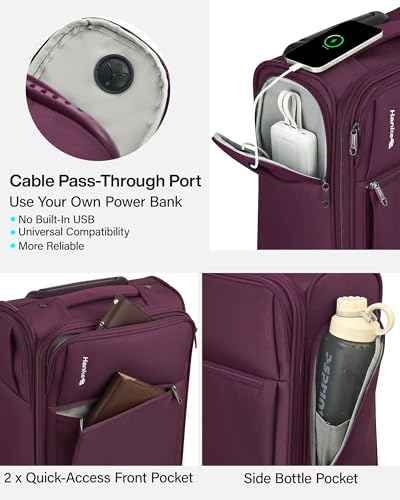 Image of Hanke Underseat Carry On Luggage with Wheels, 17 Inch Rolling Bag, Purple