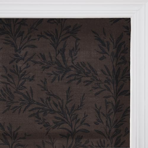 Image of TWOPAGES No Drill Cordless Vintage Leaf Print Roman Shades Linen Textured Roman Blinds for Windows, Custom Made Room Darkening Light Filtering Roman Window Shades, Wine, 1 Piece