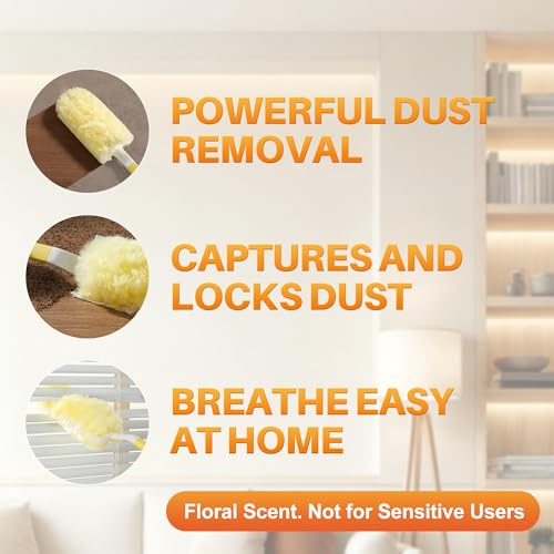 Image of Heavy Duty Duster Refills for Swiffer Duster, 24 Count Yellow Refills with 1 Handle, Disposable Dusters for Cleaning Electronics, Furniture, Blinds