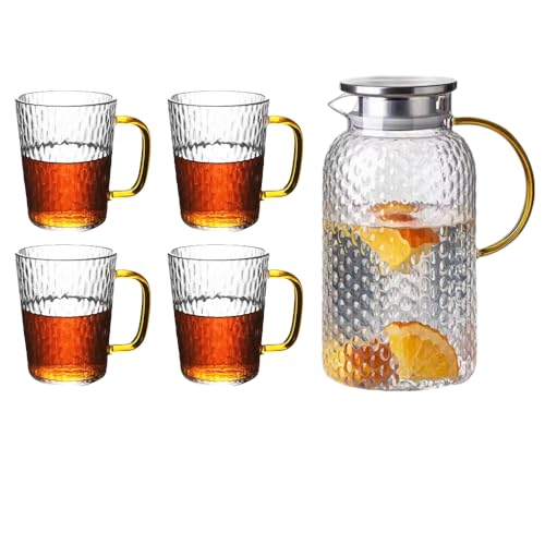 西田(Nishida)ティーポット&マグカップ2個OR4個セット 耐熱ガラス 茶こし付き ポット 食洗機対応 おしゃれ シンプル 北欧 ギフト ピッチャー 冷水筒 耐熱 耐冷 水差し 麦茶 ミルク ジュース 紅茶 500ml 1000ml 300ml (1