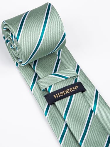 Image of HISDERN Mens Ties Set Stripe Plaid Ties for Men and Pocket Square Cufflinks Formal Silk Necktie Wedding Business