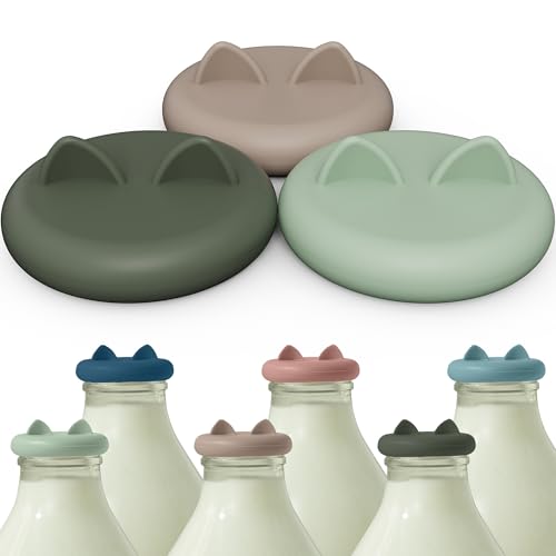 Wingcases-Milk Bottle Tops [One Pint，NOT 1L] Reusable Silicone Mixed 3 Pack without Bottle, Designed Only for The UK One Pint Milk Glass Bottle, Dishwasher, 100% Leakproof