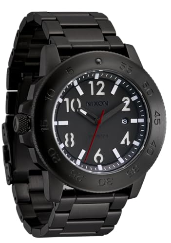 NIXON Smyth 44 A1414-100m Reloj analógico resistente al agua (esfera de 44 mm, correa de acero inoxidable de 23 mm), Super negro/negro, Smyth 44