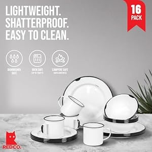 Redco16pieceenamelwaremetaldinnerwaresetfor4distressedwhiteblackrim Urban Country Home Decor Red co 16 piece enamelware metal dinnerware set for 4 distressed whiteblack rim urban country home decor