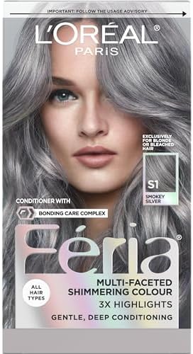 L’Oreal Paris Feria Multi-Faceted Shimmering Permanent Hair Color, Smokey Silver, Pack of 1 Hair Dye Kit
