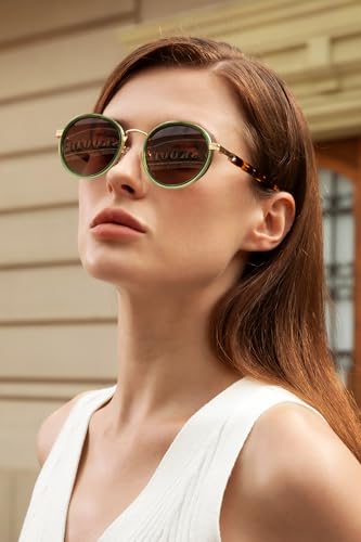 CARFIA Acetate-Metal Frame Round Sunglasses for Women Polarized UV Protection Stylish Designer Eyewear CA19512