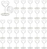 GUOYOU 30 supporti per numeri da tavolo, in metallo, porta foto, menù, 32 x 50 mm, con clip per segnaposto, foto, menù, matrimoni, anniversari, feste (cuore argento)