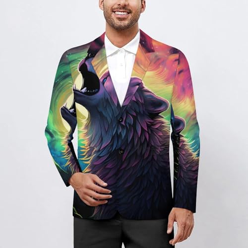 Northern Light Wolf Howling Mens Suit Jacket Lapel Blazers 2 Button Business Coat Tuxedo for Wedding Dinner2