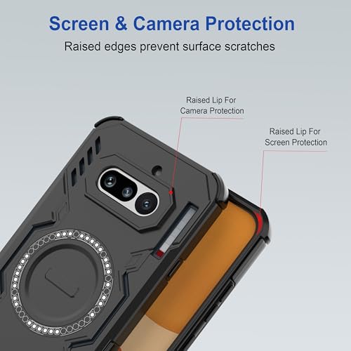 Image of amazon basics Back Case Cover for Nothing Phone (4a) | Magnetic Case with Built-in Metal Ring | Supports MagSafe Charger, Wallet & Car Mount | Shockproof Hybrid PC + TPU | Black