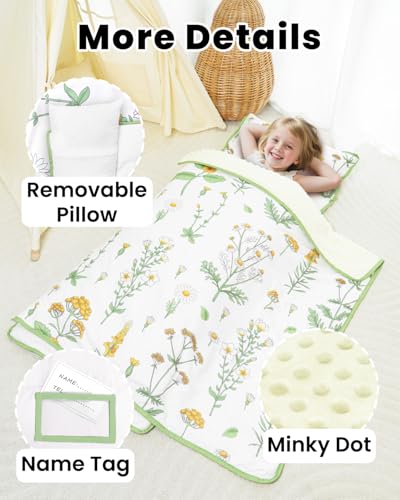 Image of Primlect Toddler Nap Mat with Detachable Blanket and Removable Pillow, Kids Sleeping Bag 55''x35'' for Daycare Preschool Kindergarten, Toddler Sleeping Mat for Boys and Girls