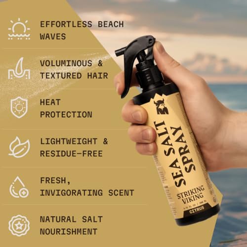 Striking Viking Sea Salt Spray for Men, Citrus Scent, Hair Texturizing Spray - Volumizing, Curl Enhancing, Shape & Hold, 6.76 fl Oz, Paraben Free, Made in Germany - Thumbnail 5