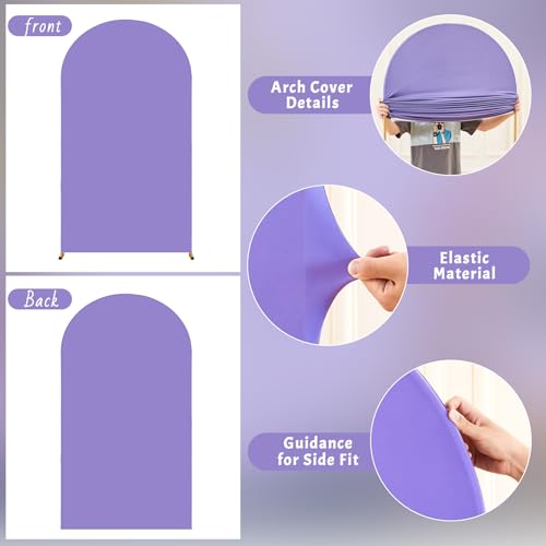 Image of Lavender Arch Cover 6FT Spandex Fitted Wedding Arch Stand Covers Round Top Chiara Arch Covers Stretchy Backdrop Cover for Birthday Party Ceremony Banquet Decoration