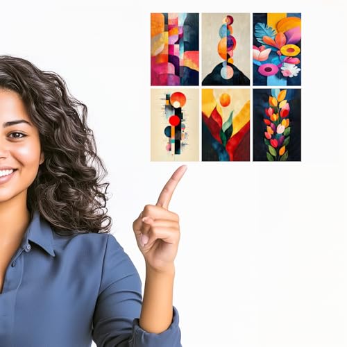 Image of SiddArtify Abstract Geometric Wall Art Prints Set - Modern Colorful Poster Decor for Living Room Bedroom Office - Set of 2-4x6 Inch - Board (Pack of 6) - Sticker (Pack of 6)