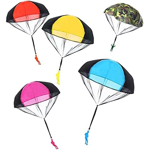OUOOBEA 5 Pcs Parachute Toy,No Tangle Throw Throwing Parachute Men,Outdoor Children's Paratrooper Toy,Hand Throw Parachute Army Man(Red,rose red,yellow,blue,camouflage) Cover