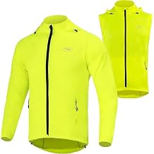 Men's Detachable Lightweight Cycling Running Jacket, Water Repellent High Visibility Windproof Sun Protection Bike Windbreaker,High Visibility Reflective Coat,Ultralight Sleeveless Vest
