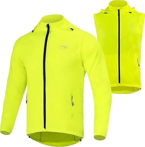 CGLRybO Men's Detachable Lightweight Cycling Running Jacket, Water Repellent High Visibility Windproof Sun Protection Bike Windbreaker,High Visibility Reflective Coat,Ultralight Sleeveless Vest