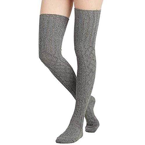 Women Girls Cable Knit Extra Long Boot Socks Over Knee Thigh High Warm Stocking Leg Warmers (Style 2-Light gray, One size)