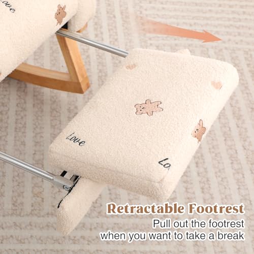 Image of HCHAIRH Rocking Chair Nursery, Nursing Rocking Chairs with Foot Rest for Mom Nursery, Teddy Glider Rocker Chair with Footrest and High Backrest for Living Room, Bedroom, Bear Printed Beige