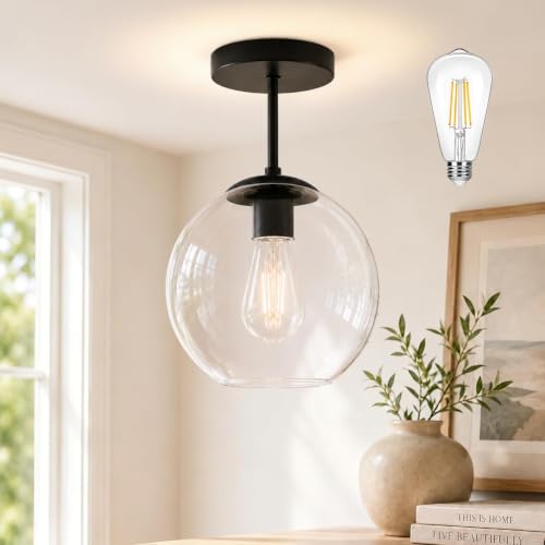 Bagood 7' Black Semi Flush Mount Ceiling Light Fixture with Clear Glass Light Fixture Mid Century...