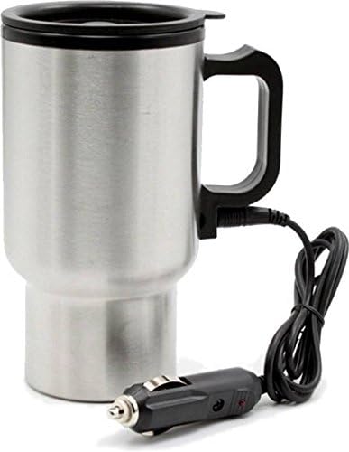 RIMCART 12V Car Travel Electric Mug Silver Double Wall Stainless Steel for Hot Coffee Drinks Spill Proof Cup Electric Kettle 140Z-KeepItHot