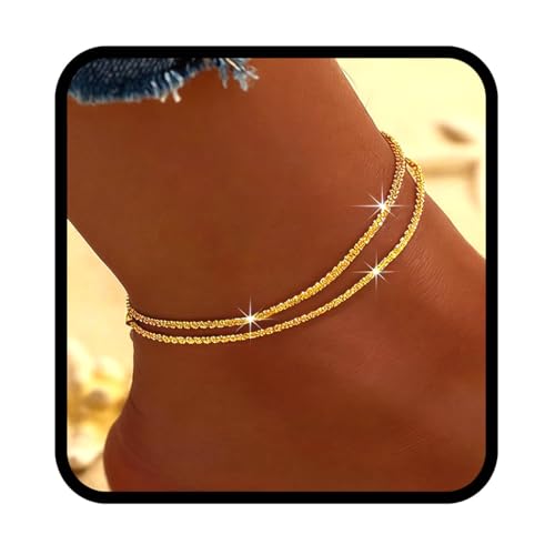 Image of Yalice 925 Sterling Silver Ankle Bracelets for Women Dainty 14K Gold Plated Anklets Set Shiny Waterproof Ankle Chain Cross Beach Foot Jewelry Gifts